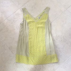 Fossil light grey and yellow silk v-neck top